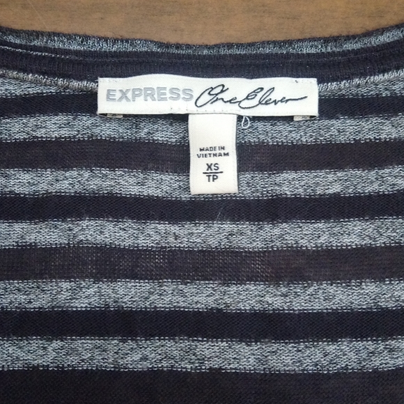 Express Soft Cozy Gray & Black Striped Hi Low Top - Picture 4 of 13